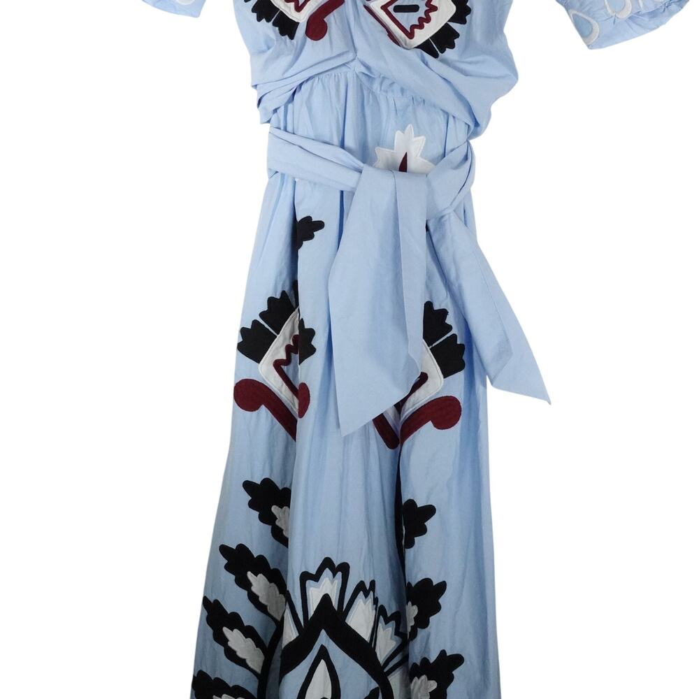 NWT Farm Rio Women's Medium Blue Artisanal Short Sleeve Maxi Dress $410 Boho New - Picture 5 of 16